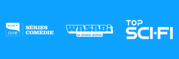 logos chaînes fast Sony One Séries Comédie, Wasabi, Top Sci Fi