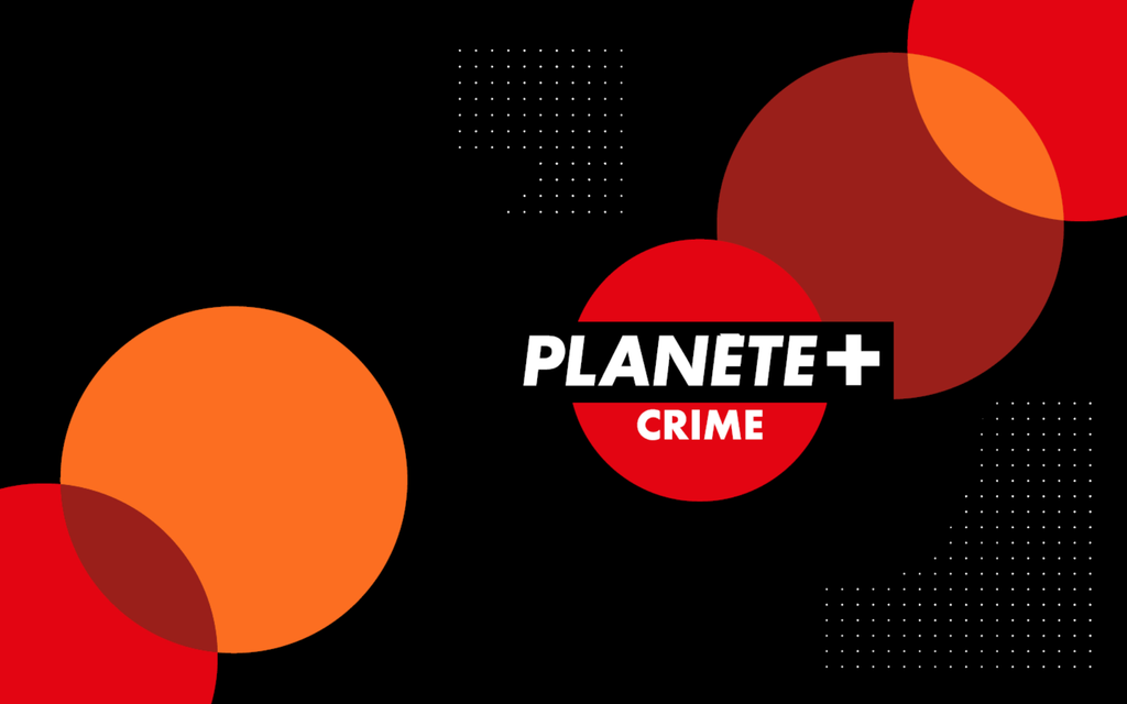 Logo PLANÈTE+ CRIME : lettres blanches sur bandeau noir devant un disque rouge.